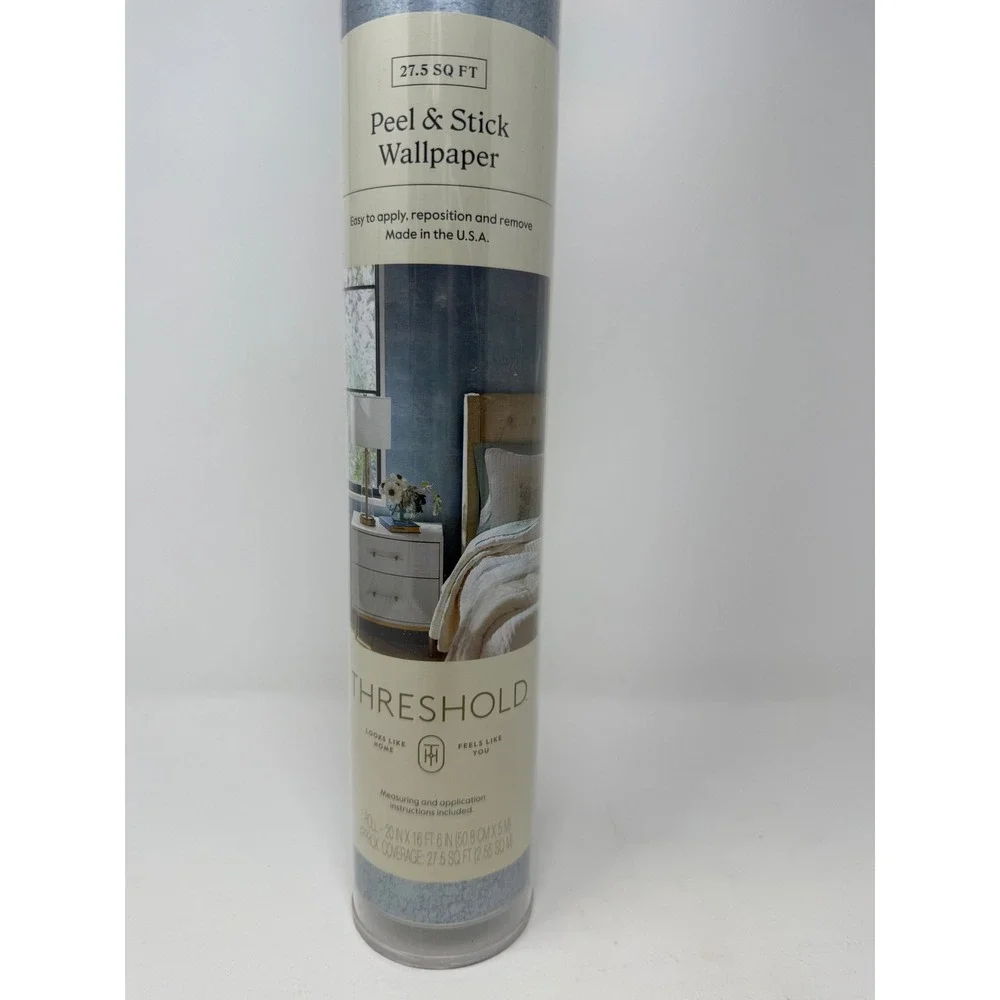 Threshold Peel & Stick Wallpaper Metallic Leaf Blue 27.5 SQ FT Roll NEW